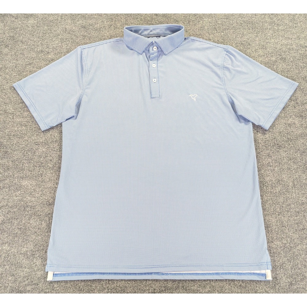 Birddogs No Flop Mens XL Perf. Golf Polo Blue White Houndstooth Short Sleeve